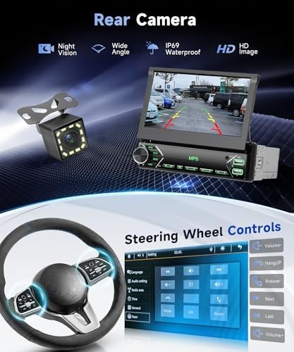 Single Din Flip Out Car Radio with Manual Retractable Screen with Mirror Link
