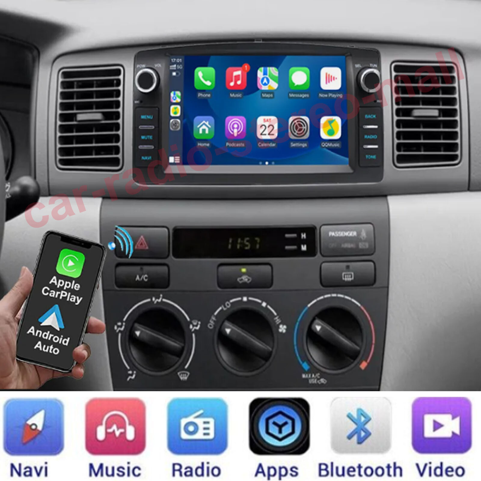 4+64G Apple Carplay For Toyota Corolla 2000-2006 Car Stereo Radio GPS Navi WIFI