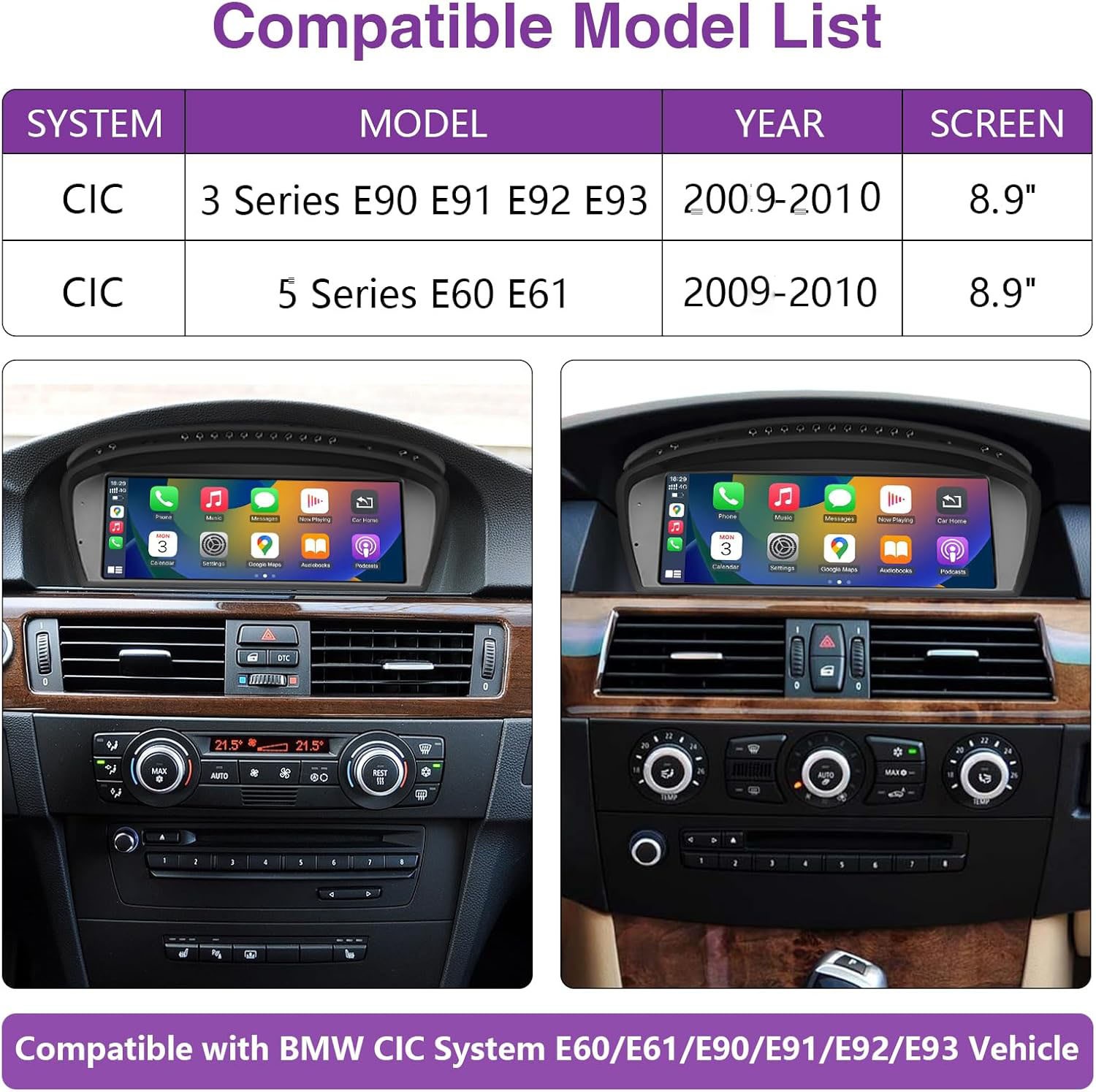 Carplay/Android Auto 8.9 Touch screen Receiver for BMW 3/5 2009-2010 CIC