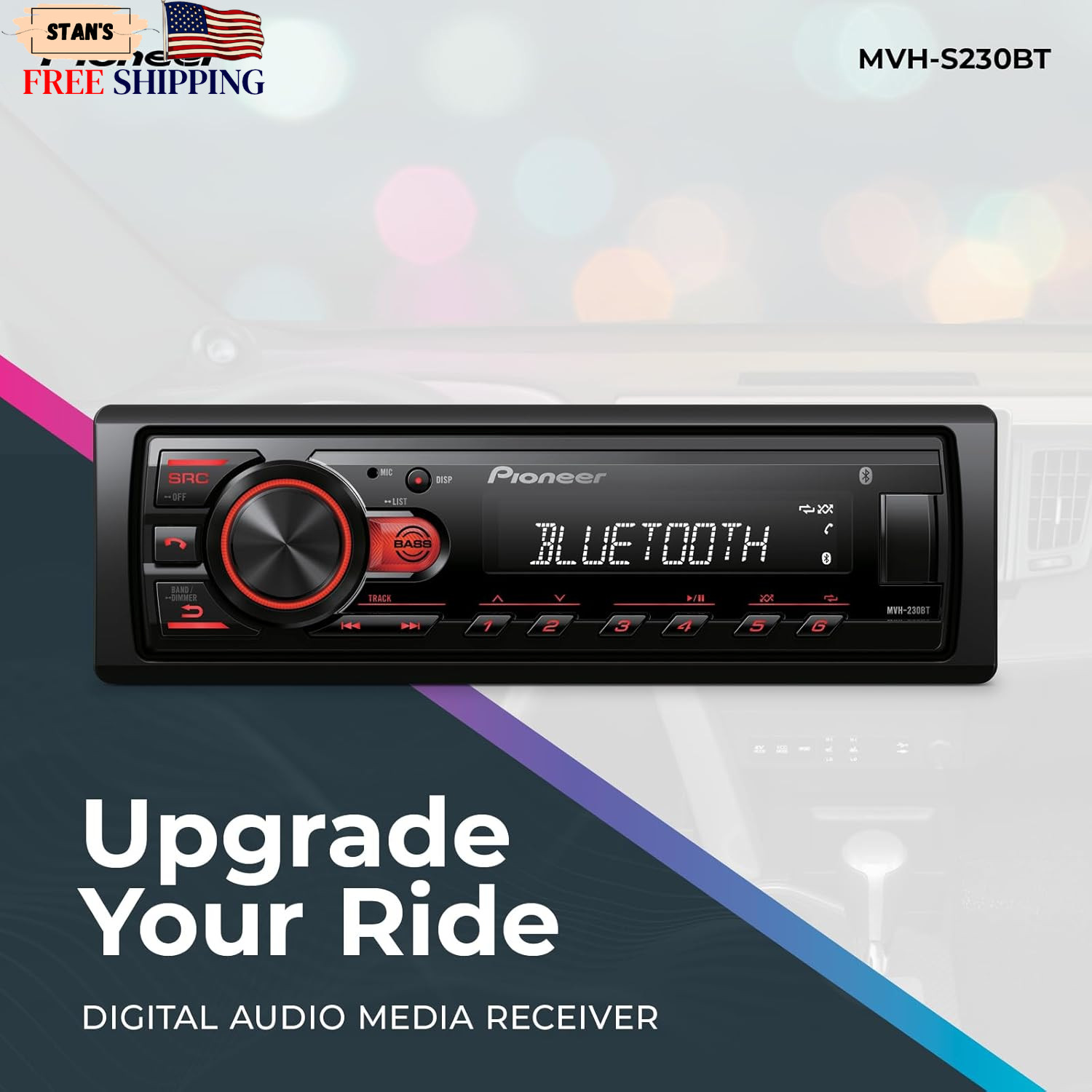 MVH-S230BT 1-Din Digital Media Receiver – Bluetooth, USB, 50W x 4 Output, AM/FM