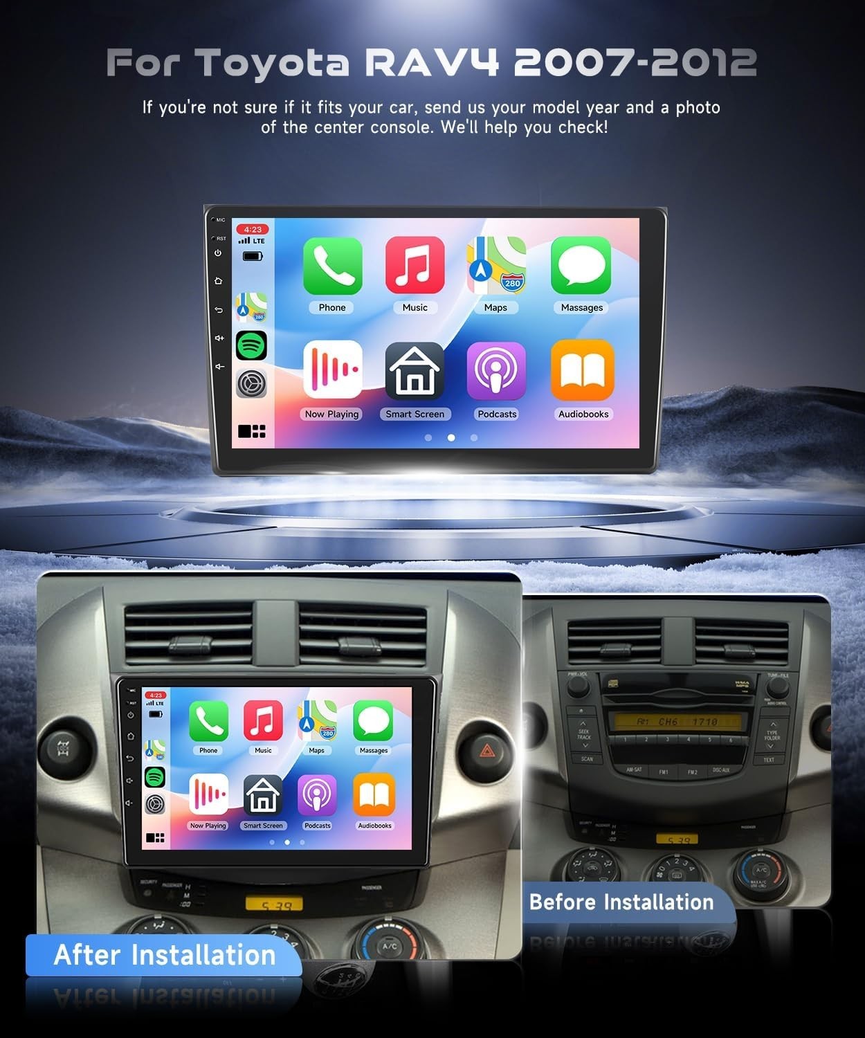 9″ 4+64G Android Auto Carplay Stereo for Toyota RAV4 2007-2012; Non-JBL