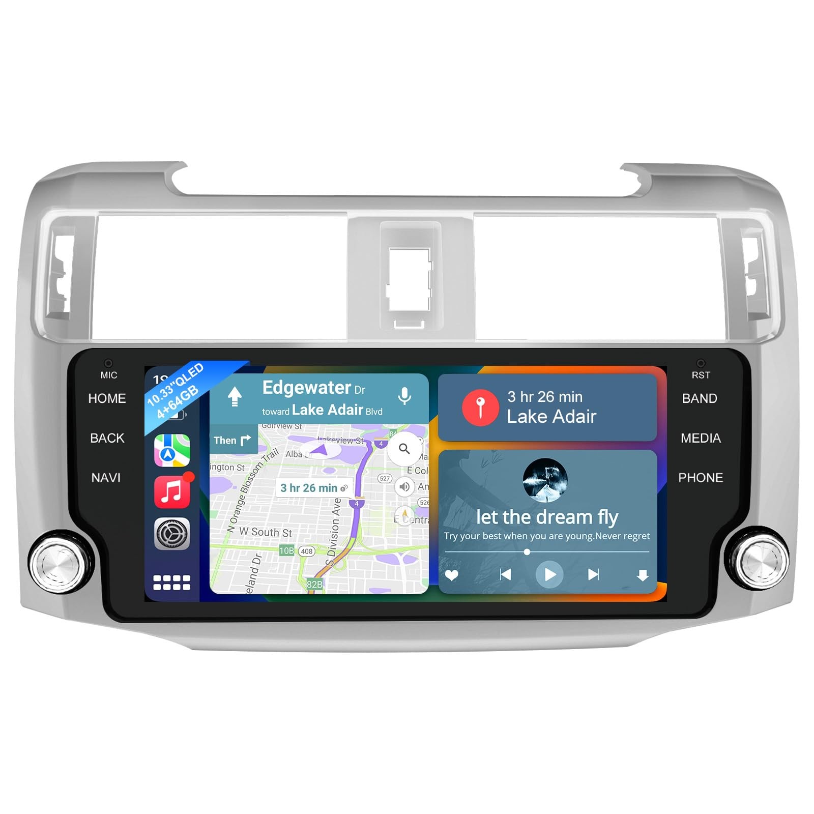 10.33”QLED Touchscreen Wireless CarPlay Stereo for 2010-2019 Toyota 4Runner