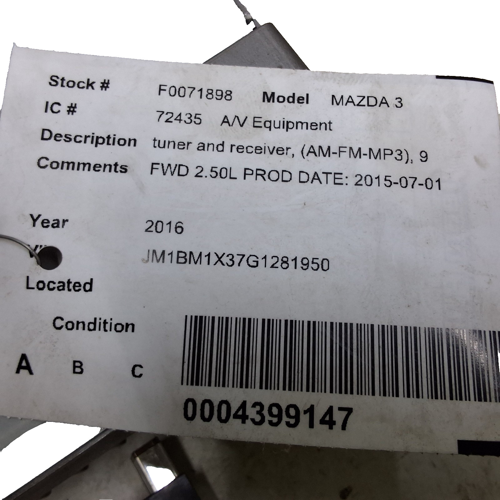 14 15 16 Mazda 3 AM/FM tuner and receiver 9 speaker system BHP1-66-9C0