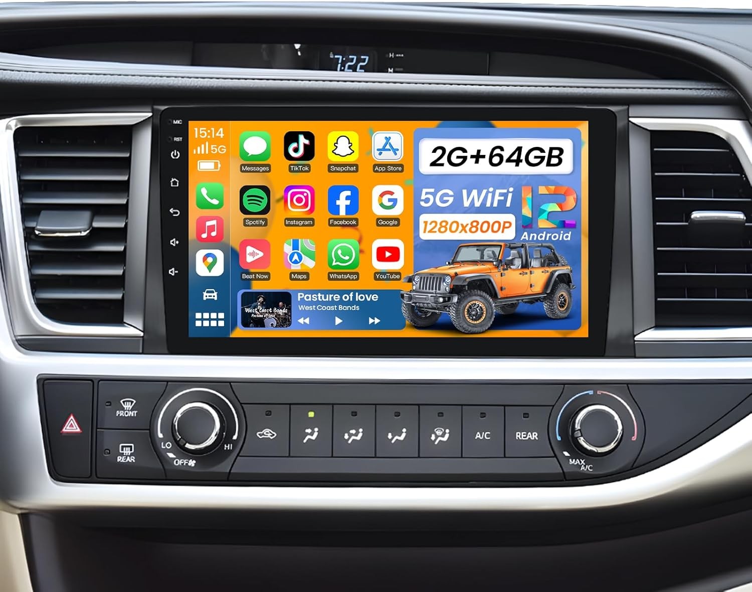 4G+64GB for Toyota Highlander 2014-2019 Car Radio Stereo Wi-Fi GPS 1280*800 Navi