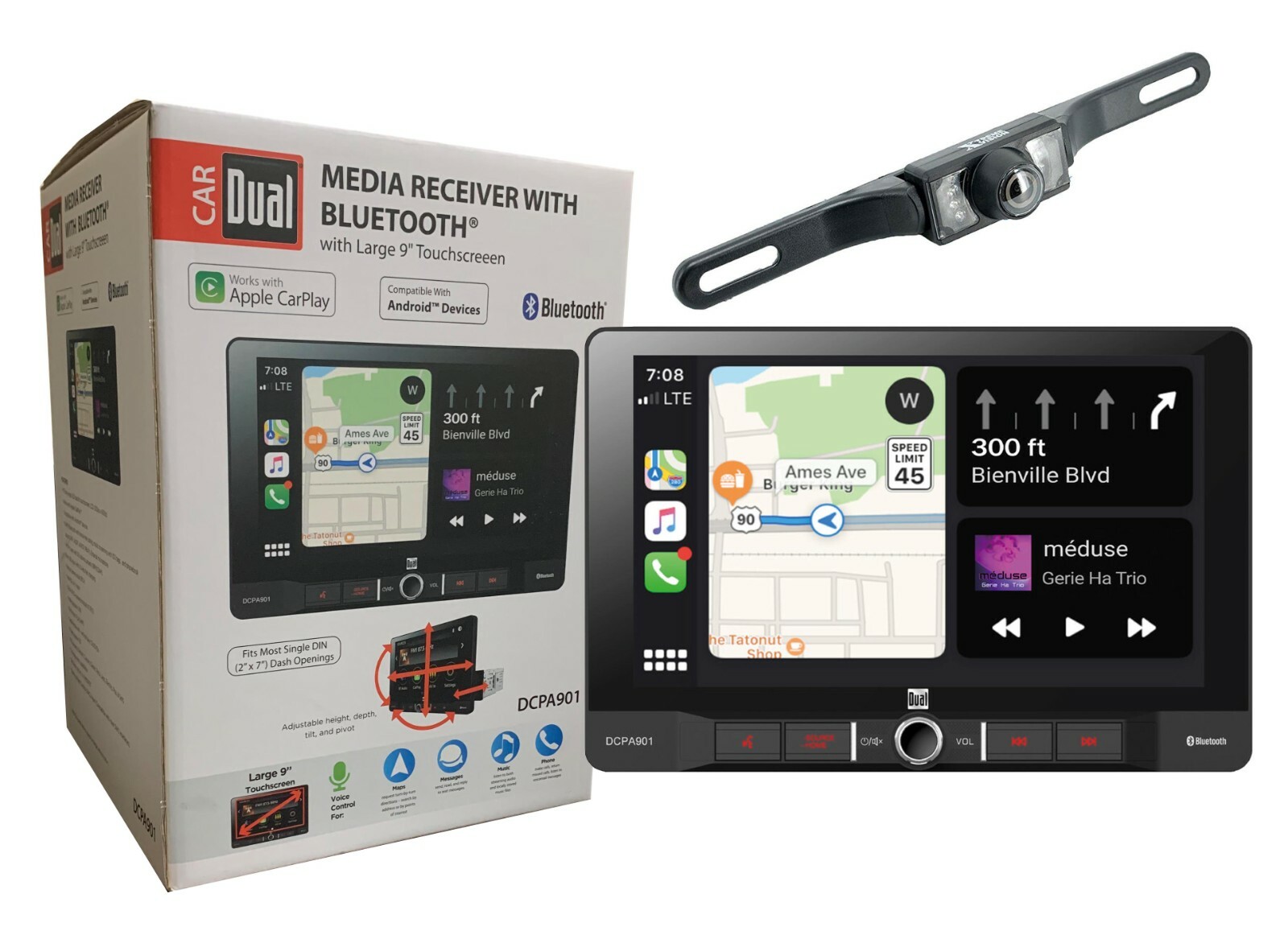 Dual DCPA901 9-Inch 1-Digital Digital Media Receiver w/CarPlay + Back Cam XV95BK