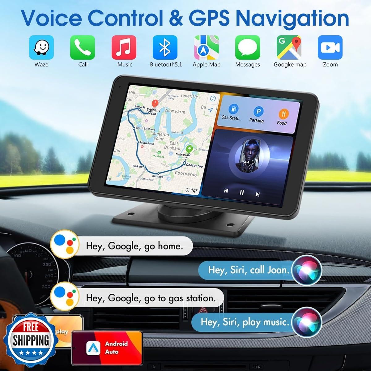 Portable Carplay Screen for Car, 7″ HD Touchscreen for Car with Backup Camera