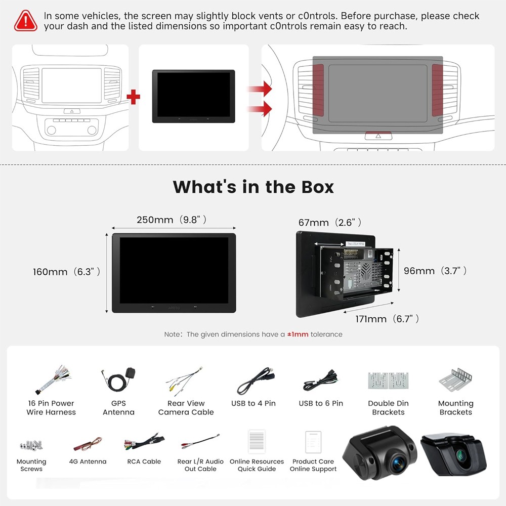 2026 ATOTO A7 Android13 4+64G Car Stereo AI Voice Radio 4G LET Front&Rear Camera