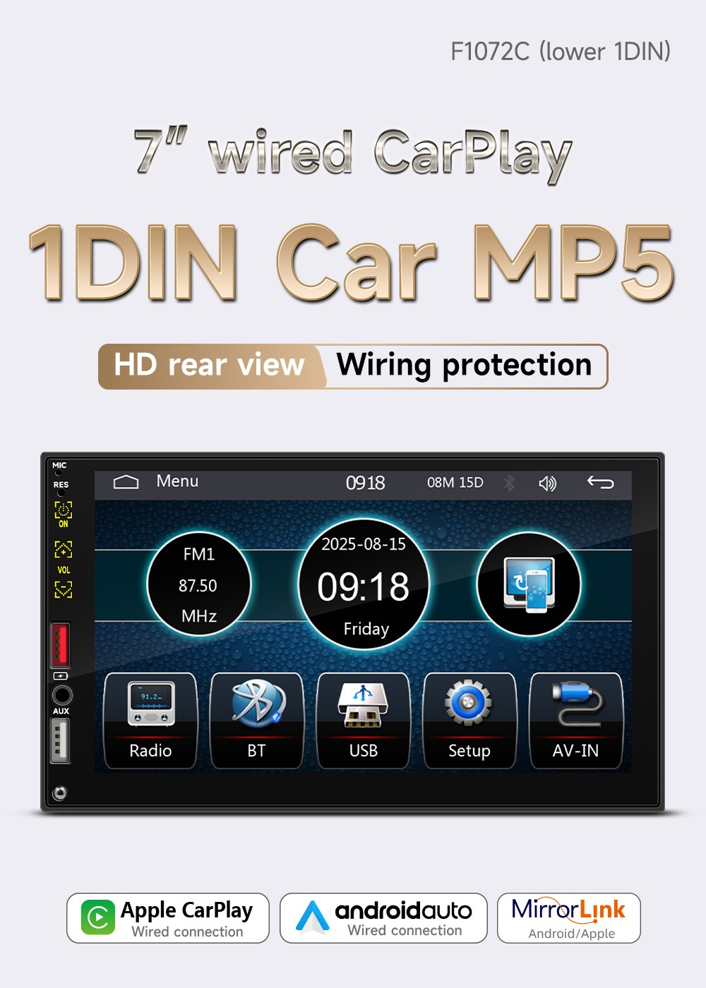 TouchScreen Car Stereo FM Radio Bluetooth SWC MP5 for Apple Carplay Android Auto