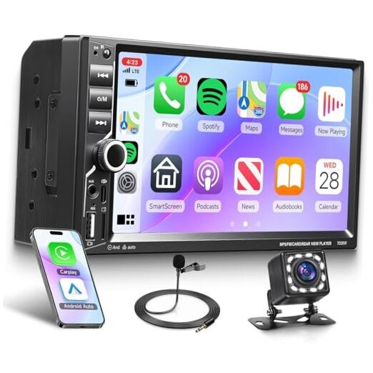 Double Din Wireless Carplay Car Stereo Android Auto, 7 Inch Touch Screen 2