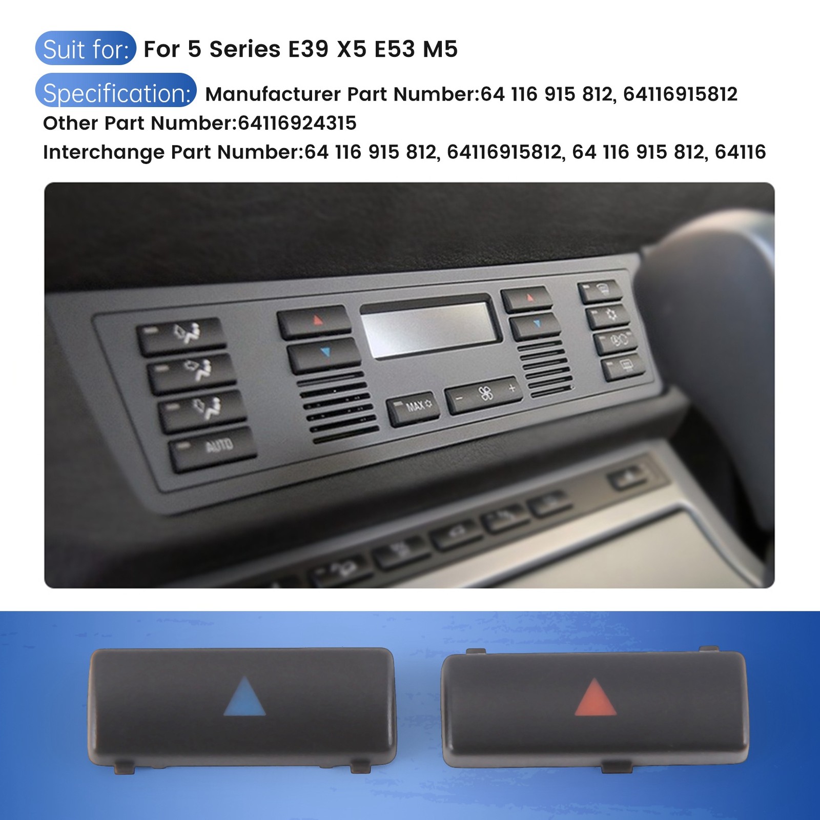 2Pcs Car Air Conditioner a / C Temperature Control Panel Button Key Cover5416