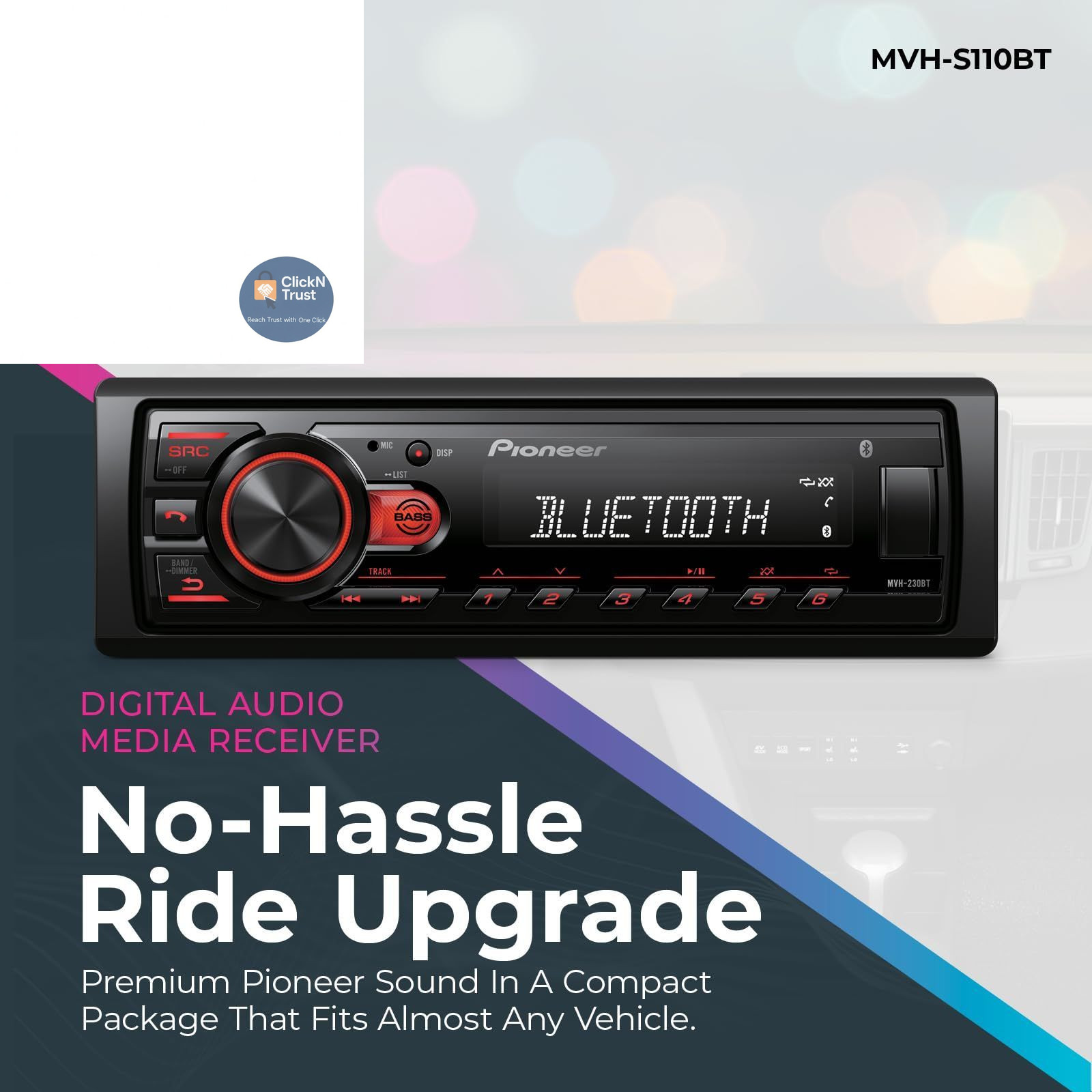Pioneer MVH-S110BT 1-Din Digital Media Receiver Car Stereo – Bluetooth, Black