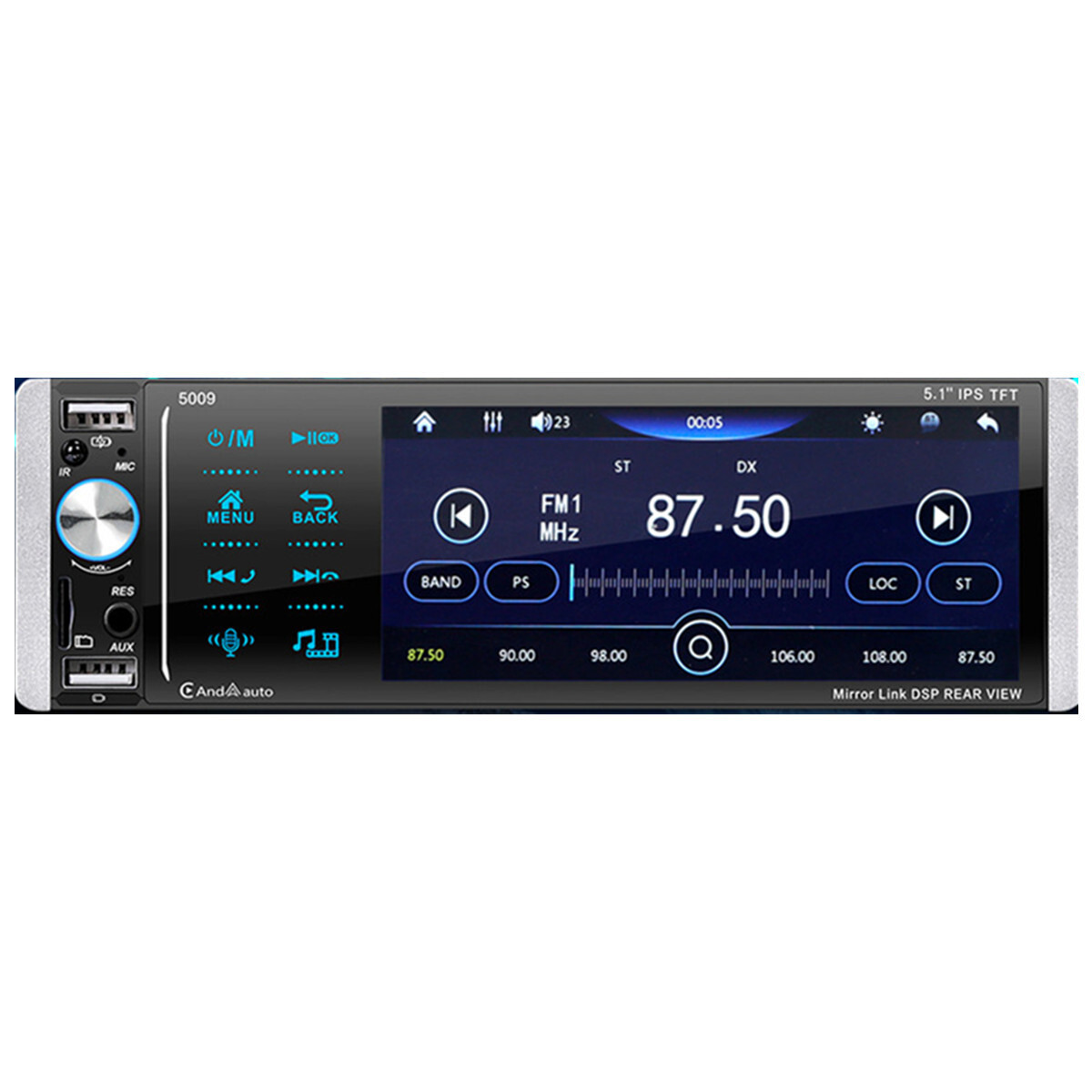 1Din 5.1in Car Radio MP3 Player Touch Screen USB AUX AM/FM Digital Media Stereo