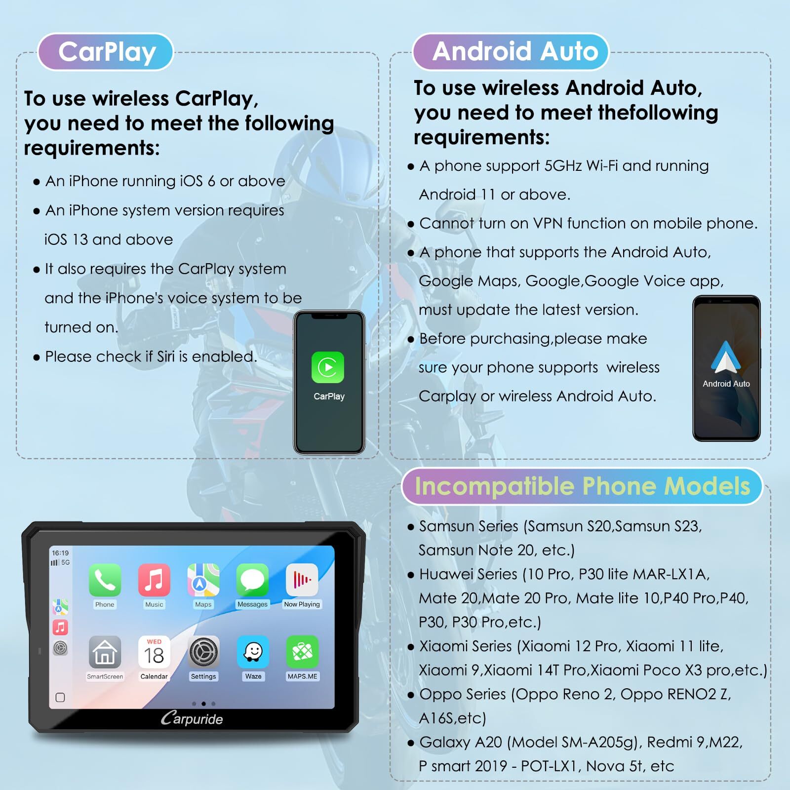 Carpuride W702SPro Moto Carplay Touchscreen Wireless Carplay Android Auto BT