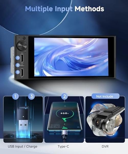 Single Din 6 Inch Incell Touch Screen Car Stereo Wireless CarPlay Android Auto