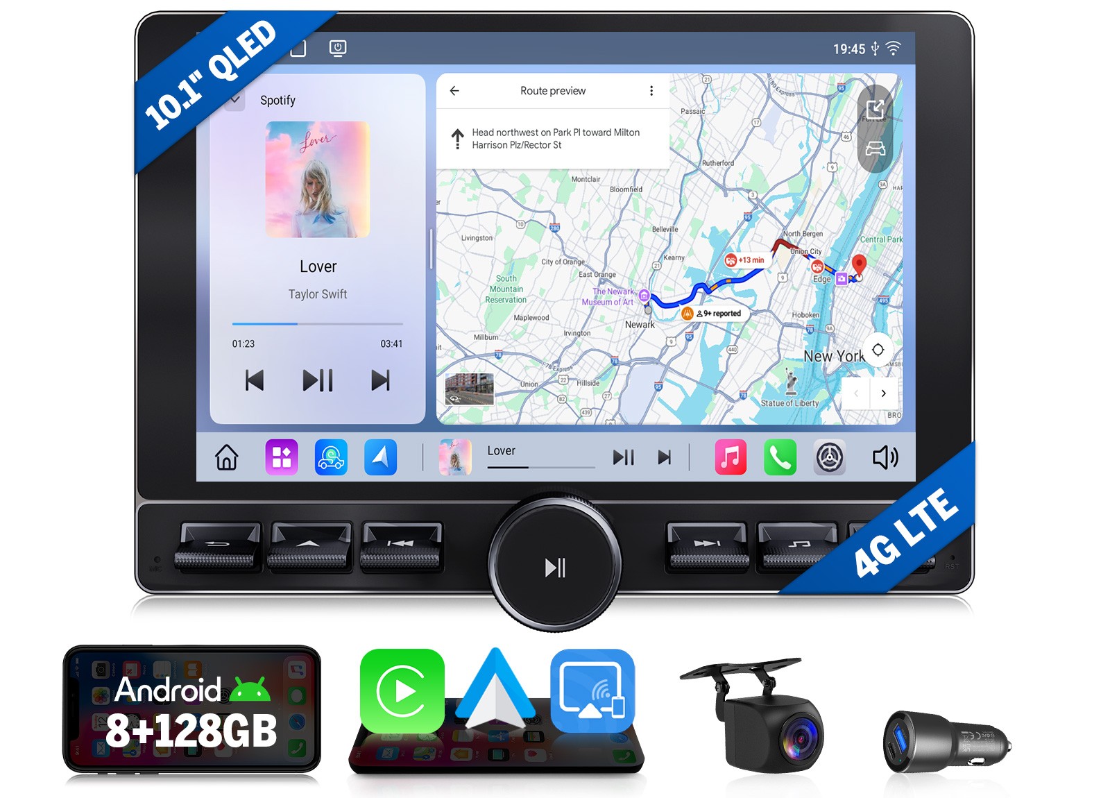 10.1″ QLED Car Stereo 8+128GB Android Wireless CarPlay GPS DSP Double DIN Radio