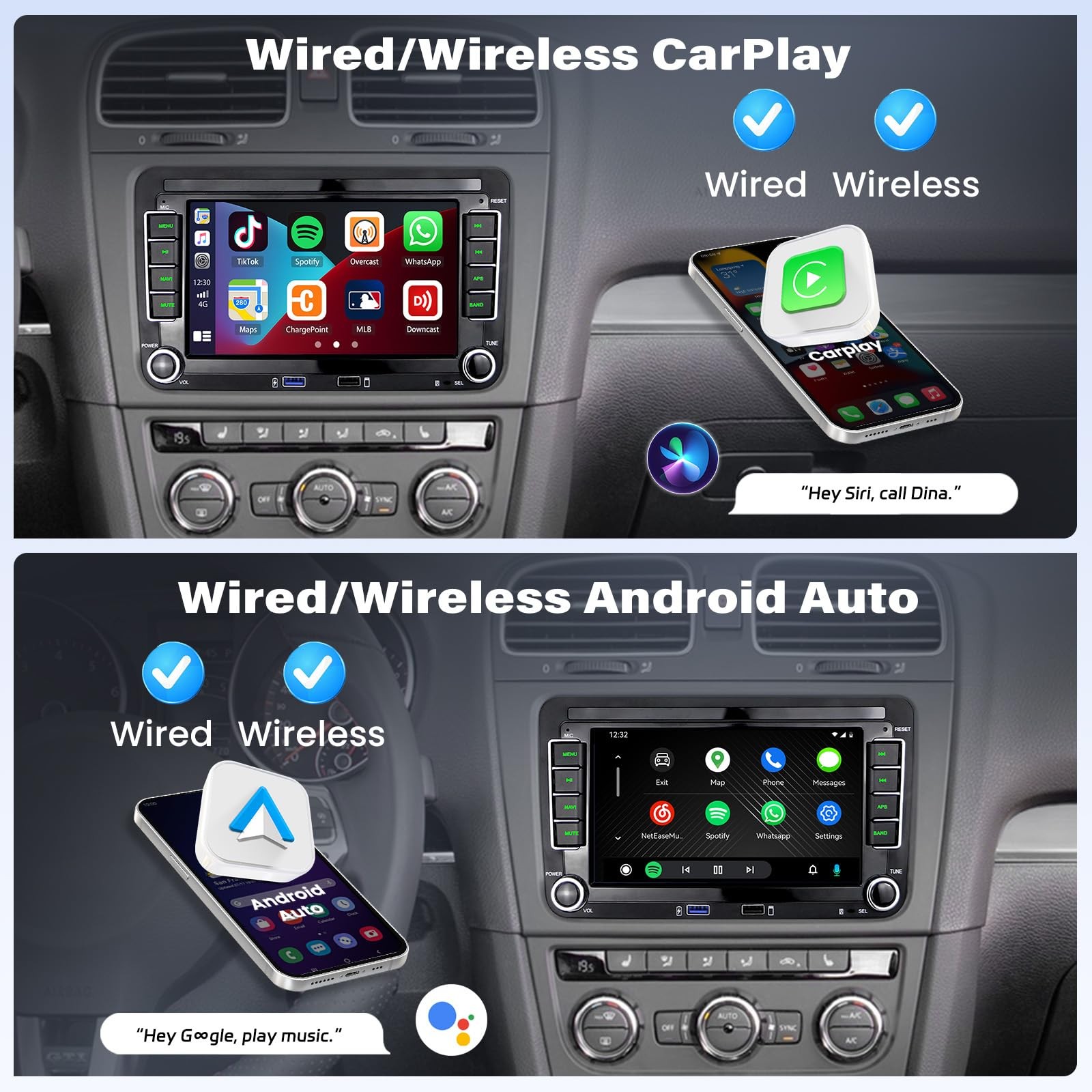 Unitopsci 2G32G Wireless Carplay Car Radio For Vw Volkswagen Passat Seat Golf