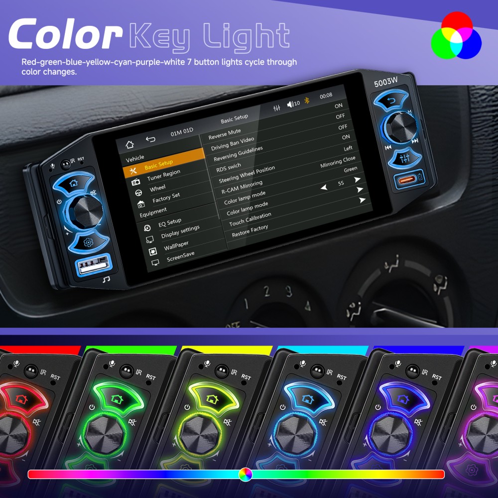 5″ Single 1Din Car Stereo Radio USB BT Wireless Android auto Carplay BT + Camera