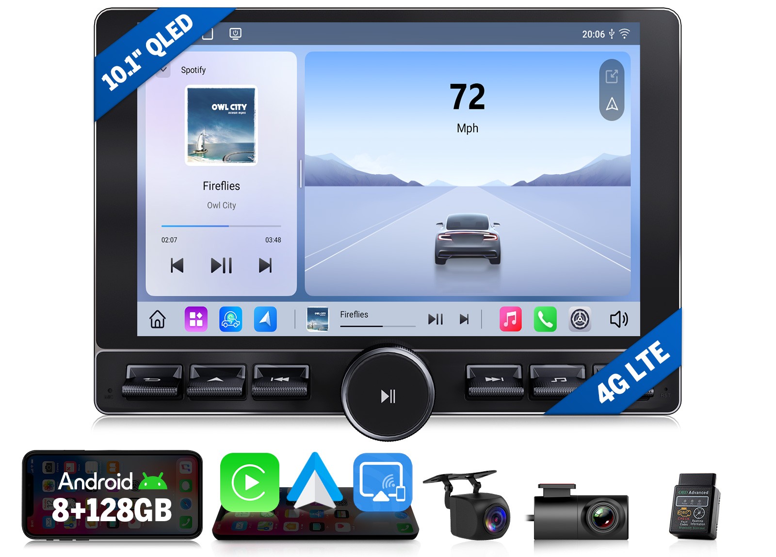 Android Car Stereo 10.1″ QLED 8+128 Wireless CarPlay GPS Navigation 2 DIN Radio