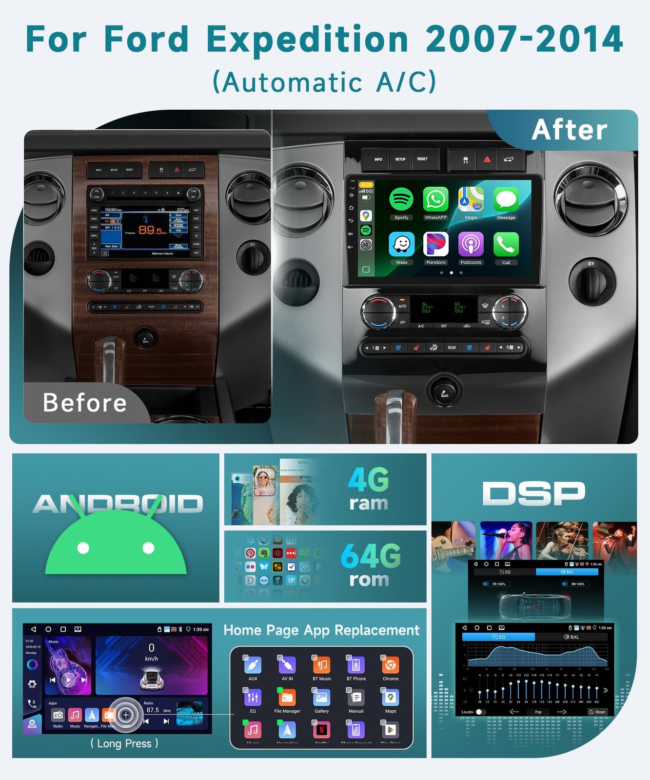 4G+64G 5G WiFi Android Car Stereo for Ford Expedition 2007-2014(Automatic A/)…