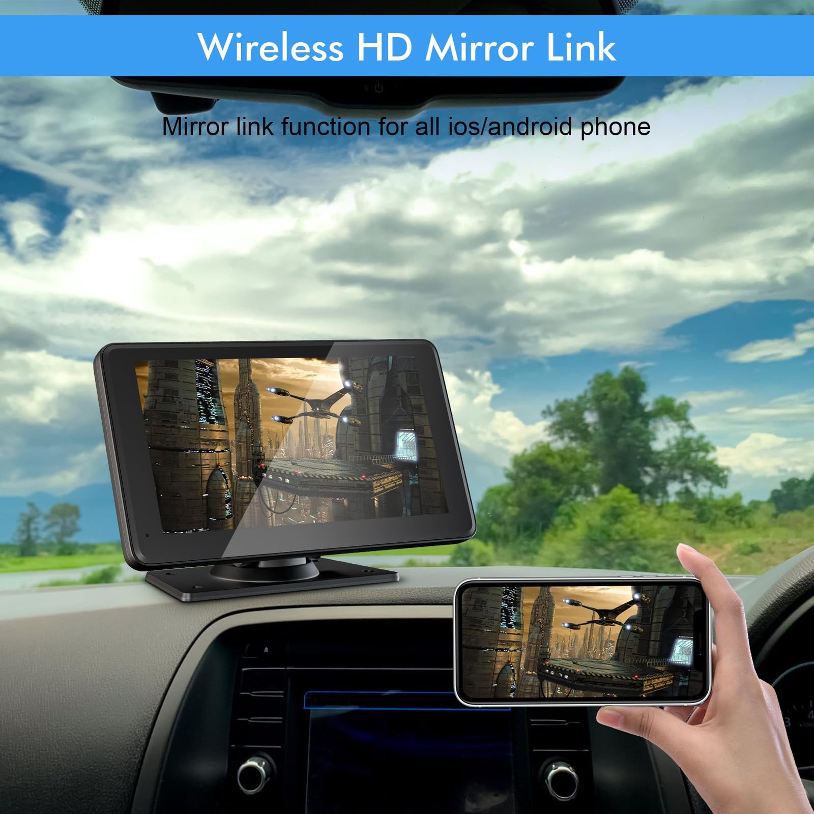 Capapro 7″ HD Portable Carplay Wireless Touch Screen Double Din Car Stereo…