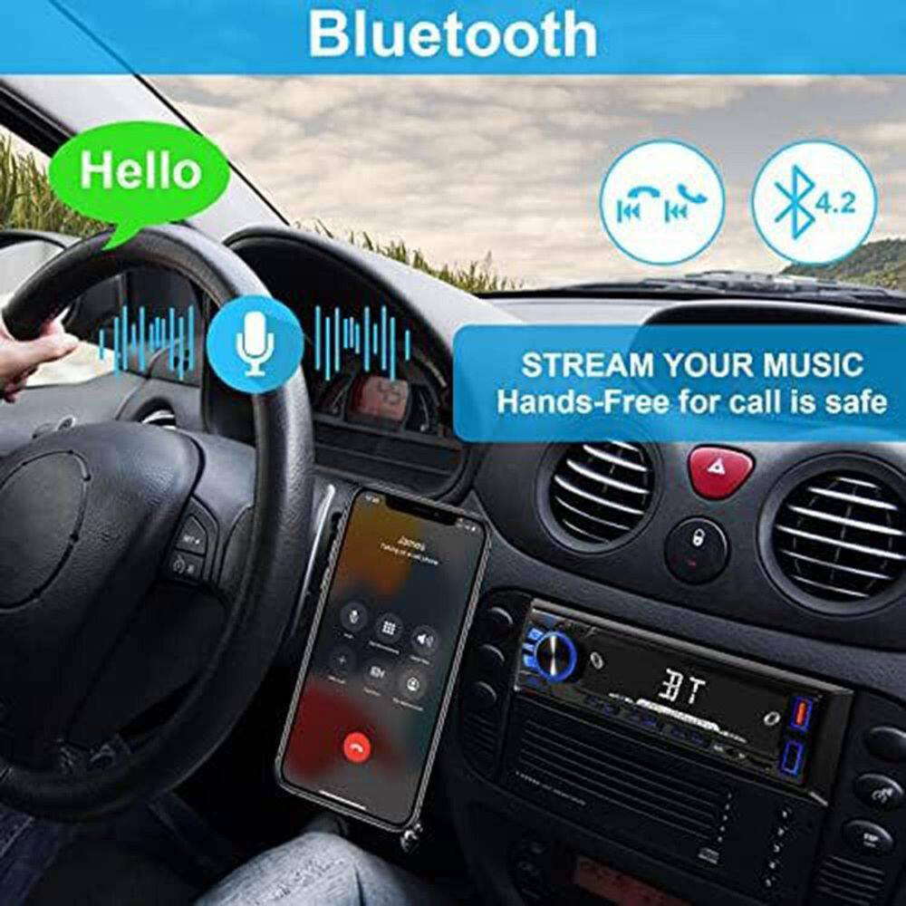 Single DIN Car Stereo Audio Bluetooth FM MP3 SD AUX Dual USB EQ Quick Charge Han