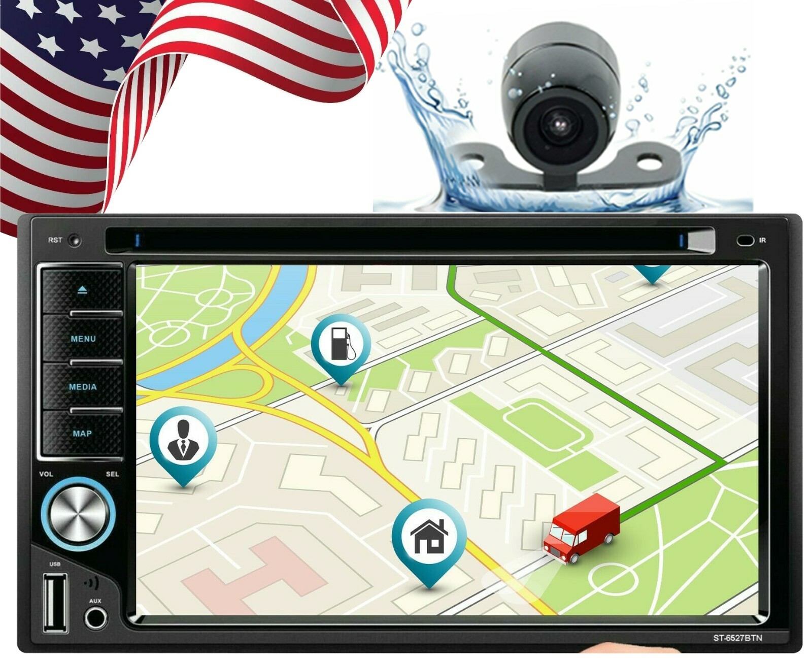 200W 6.2″ DVD CD Radio Mirror Link GPS For Android & IOS+ Rear View Camera XV20C