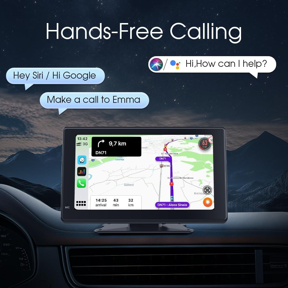 7 Inch Portable Carplay Wireless Car Stereo,Hd Touchscreen for All Vehicles,With