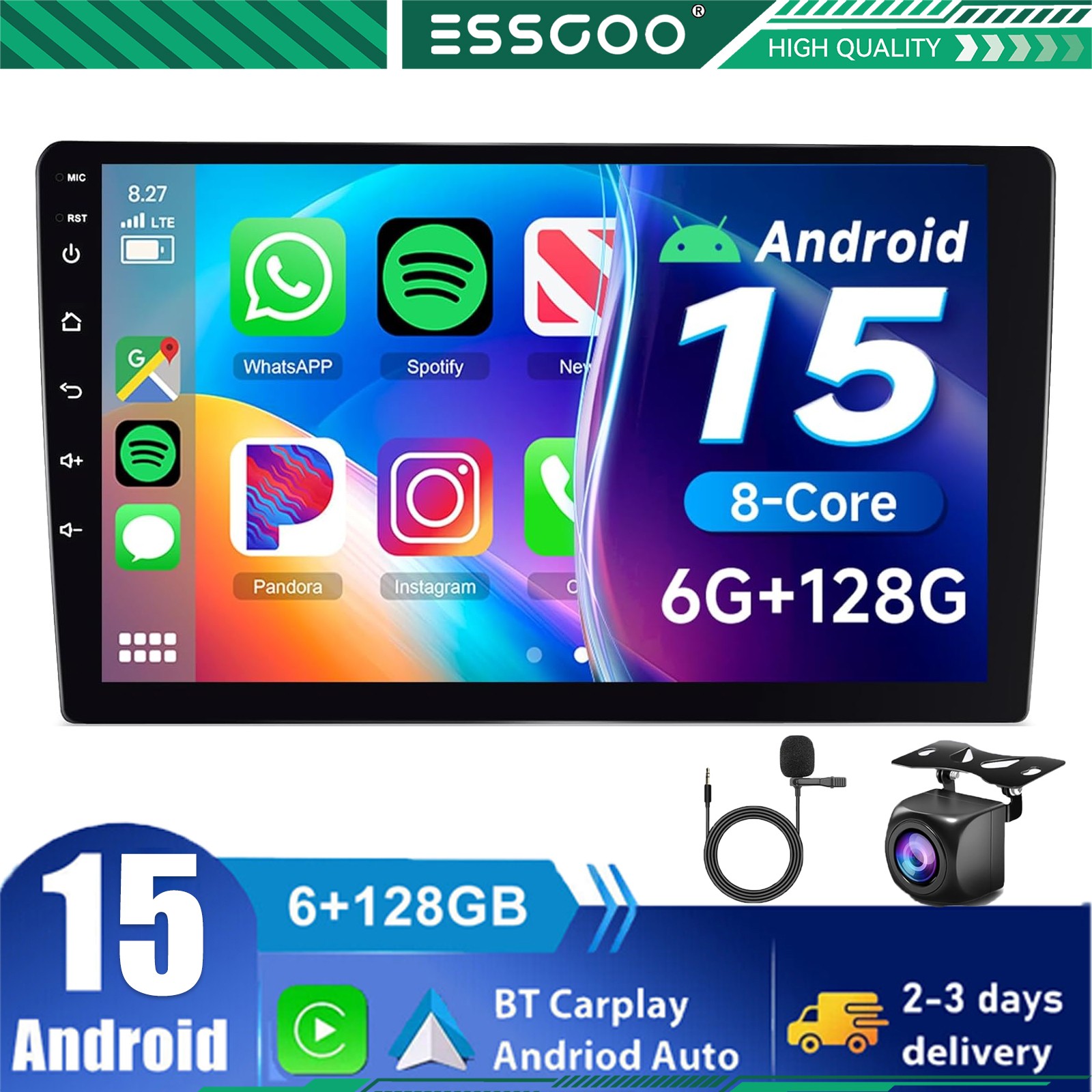 6G+128GB 8-Core Android 15 10.1″ Car Stereo Radio GPS Navi WiFi FM with Camera