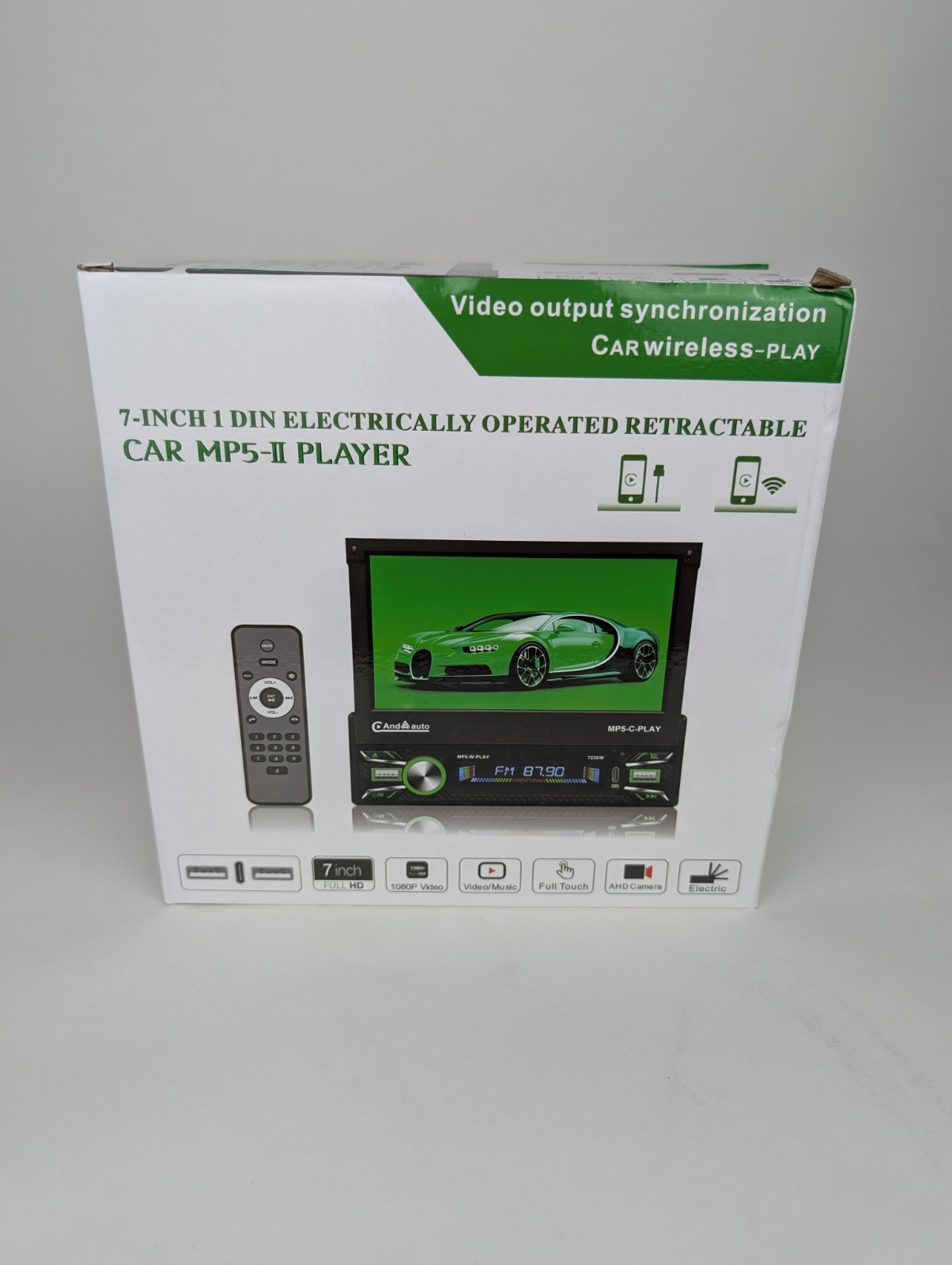 7″ 1 Din Flip Car Radio MP5-II Player Carplay AndroidAuto Touch Video USB Remote
