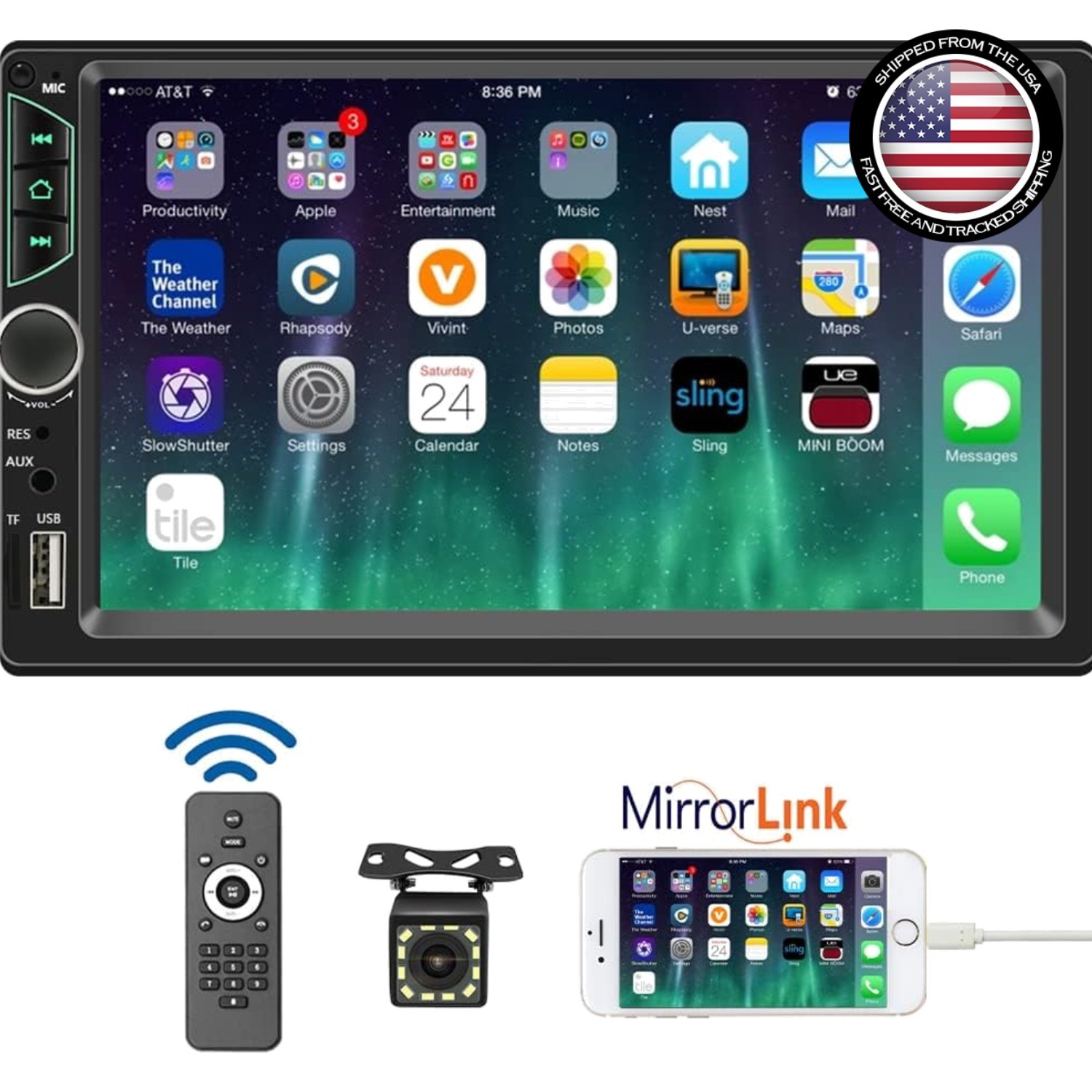Car Stereo Double Din 7 Inch Touchscreen Bluetooth Backup Camera FM MP3 USB R…
