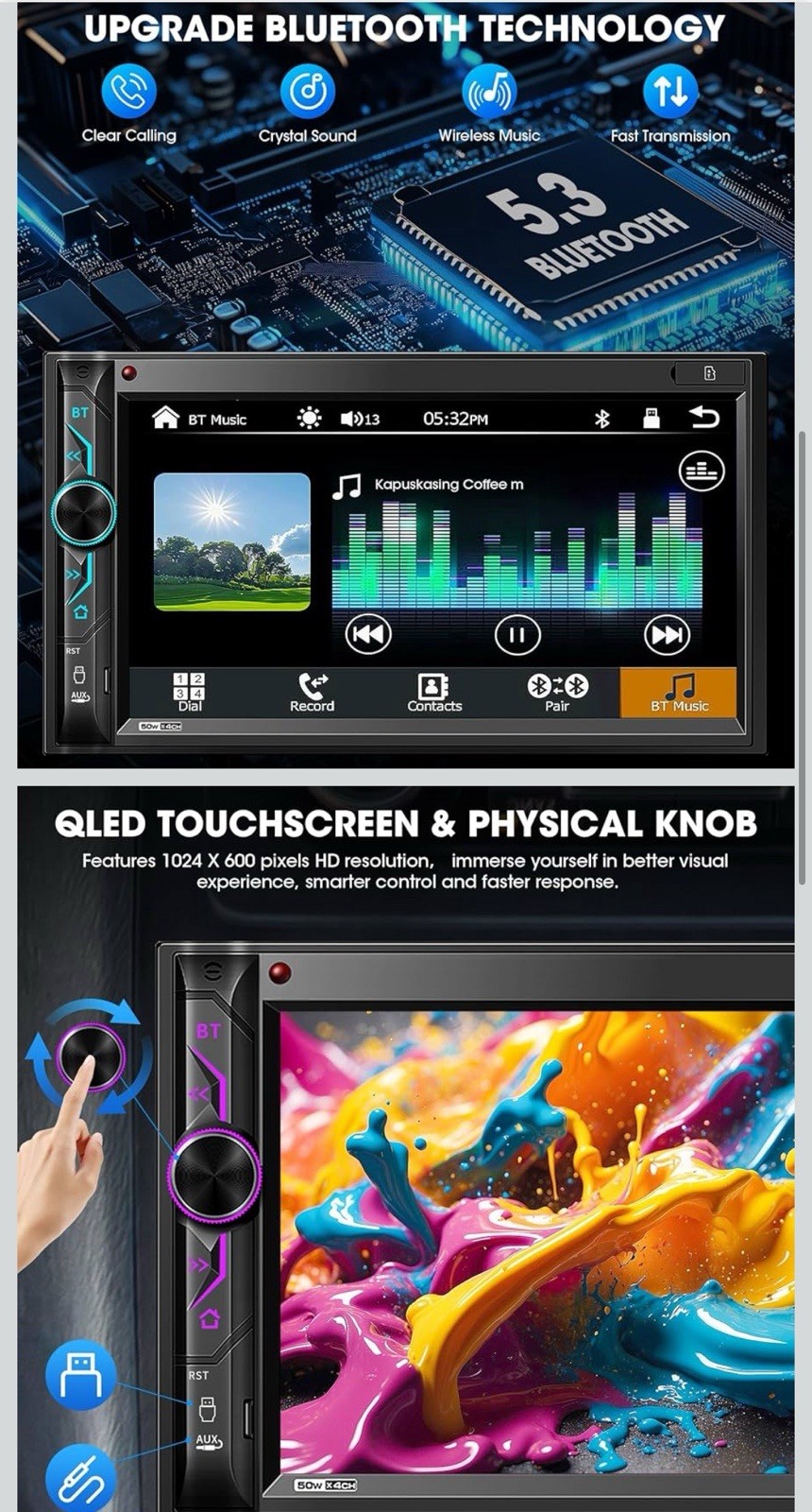 Double Din Car Stereo 7” Touchscreen CarPlay Android Auto Bluetooth Backup Cam