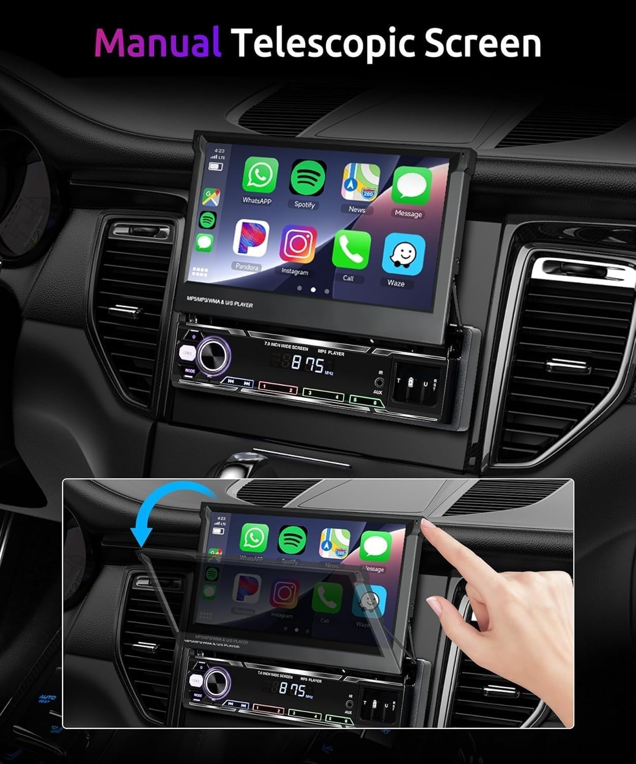 Wireless Carplay Android Auto 7 Inch Single Din Touchscreen Car Stereo Blueto…