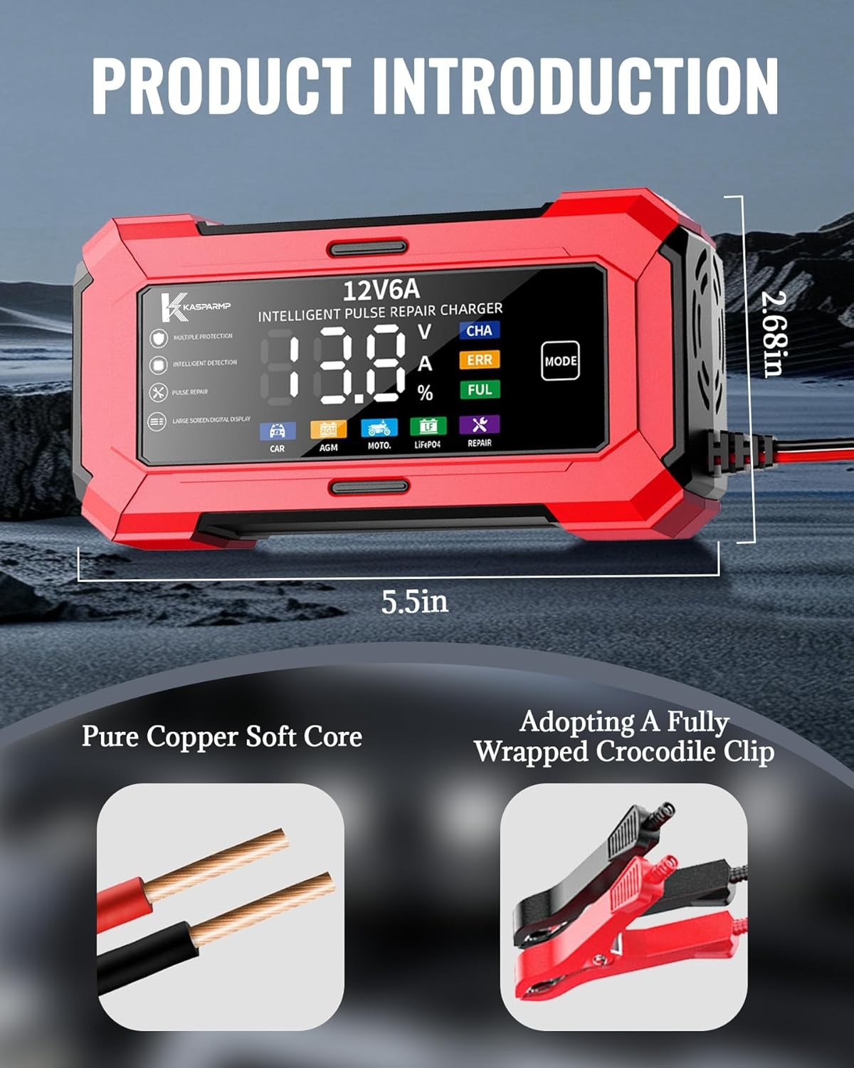 Car Battery Charger and Automatic Trickle Charger Battery Maintainer with Intell