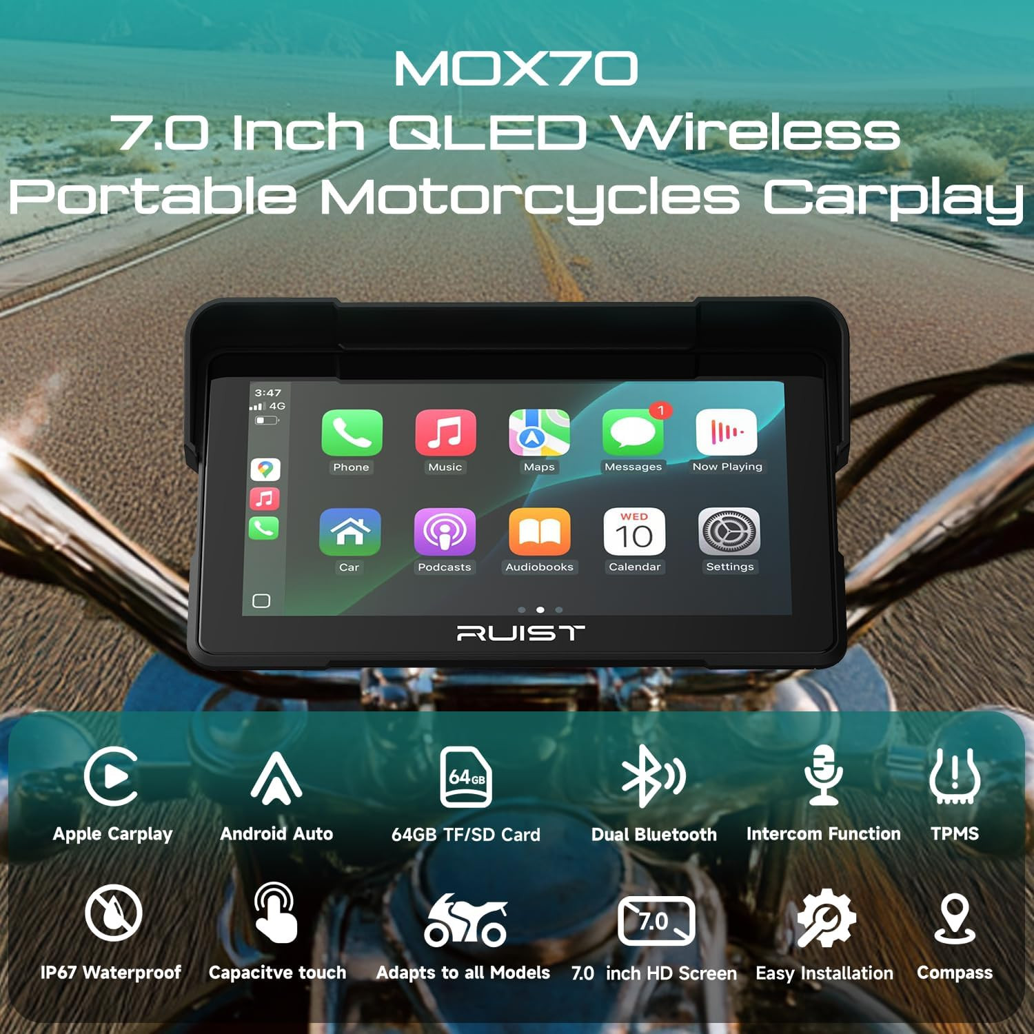 MOX70 Carplay for Motorcycle HD Touchscreen 7.0″, Wireless Apple Carplay & Andro