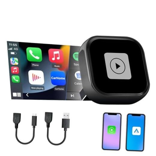 Mini 2-in-1 Wireless CarPlay &ndroidutodapter for iOS 10+ &ndroid 11+, Plug & A