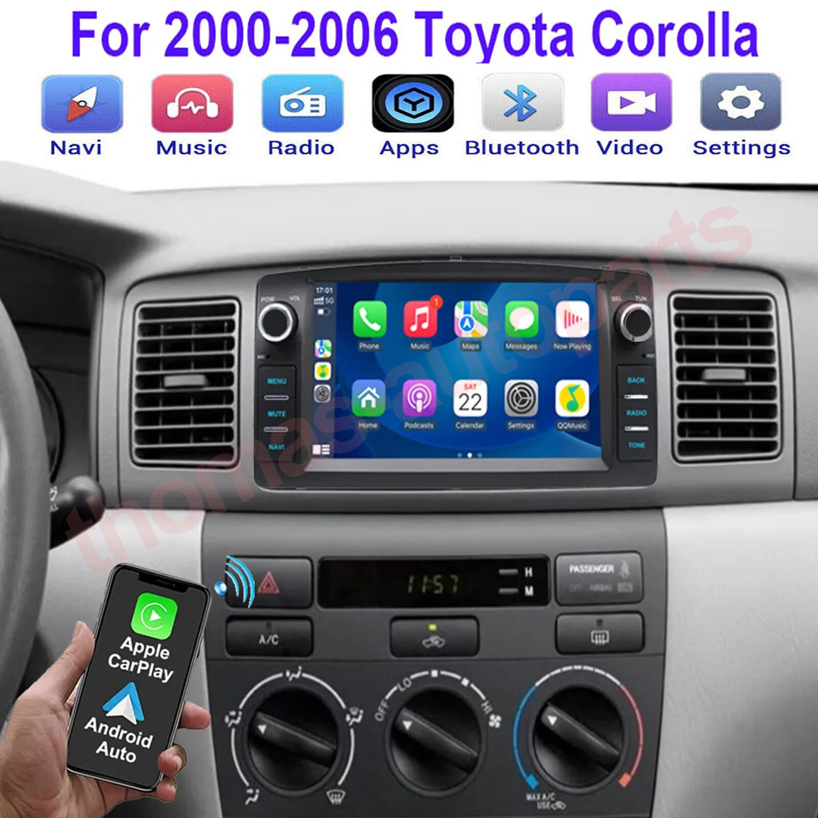 4+64G For Toyota Corolla 2000-2006 Car Stereo Radio GPS Navi WIFI Apple Carplay