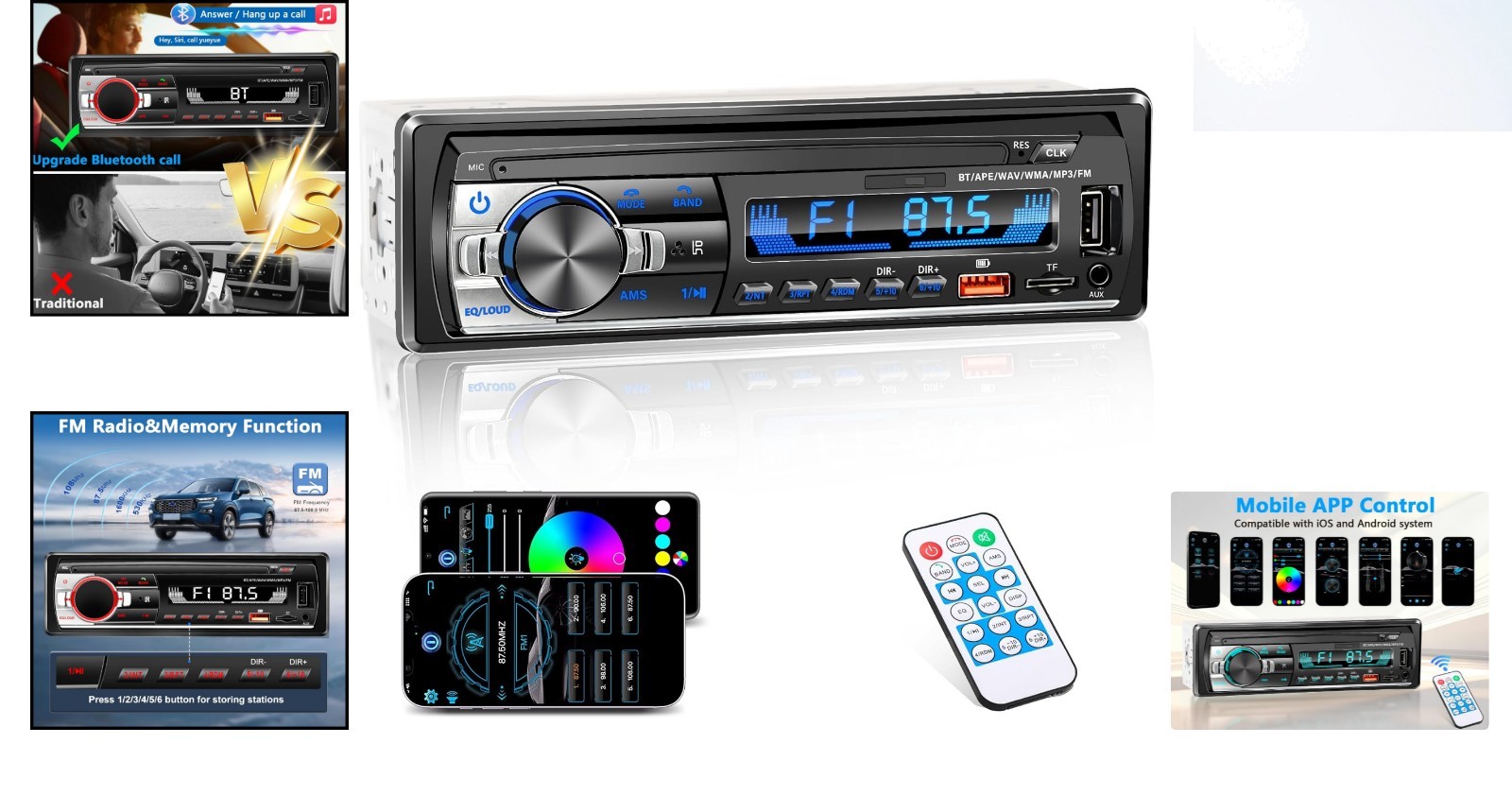 Advanced Single DIN Car Stereo with Bluetooth & Hands-free Calling, 4X50W