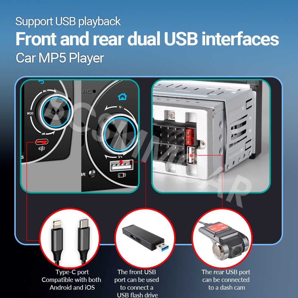 1Din Car MP5 Player FM Bluetooth Touch Screen USB Stereo Mirror Link With SWC