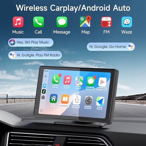 7-Inch Portable Car Display Stereo, Wireless CarPlay & Android Auto, 2.5D