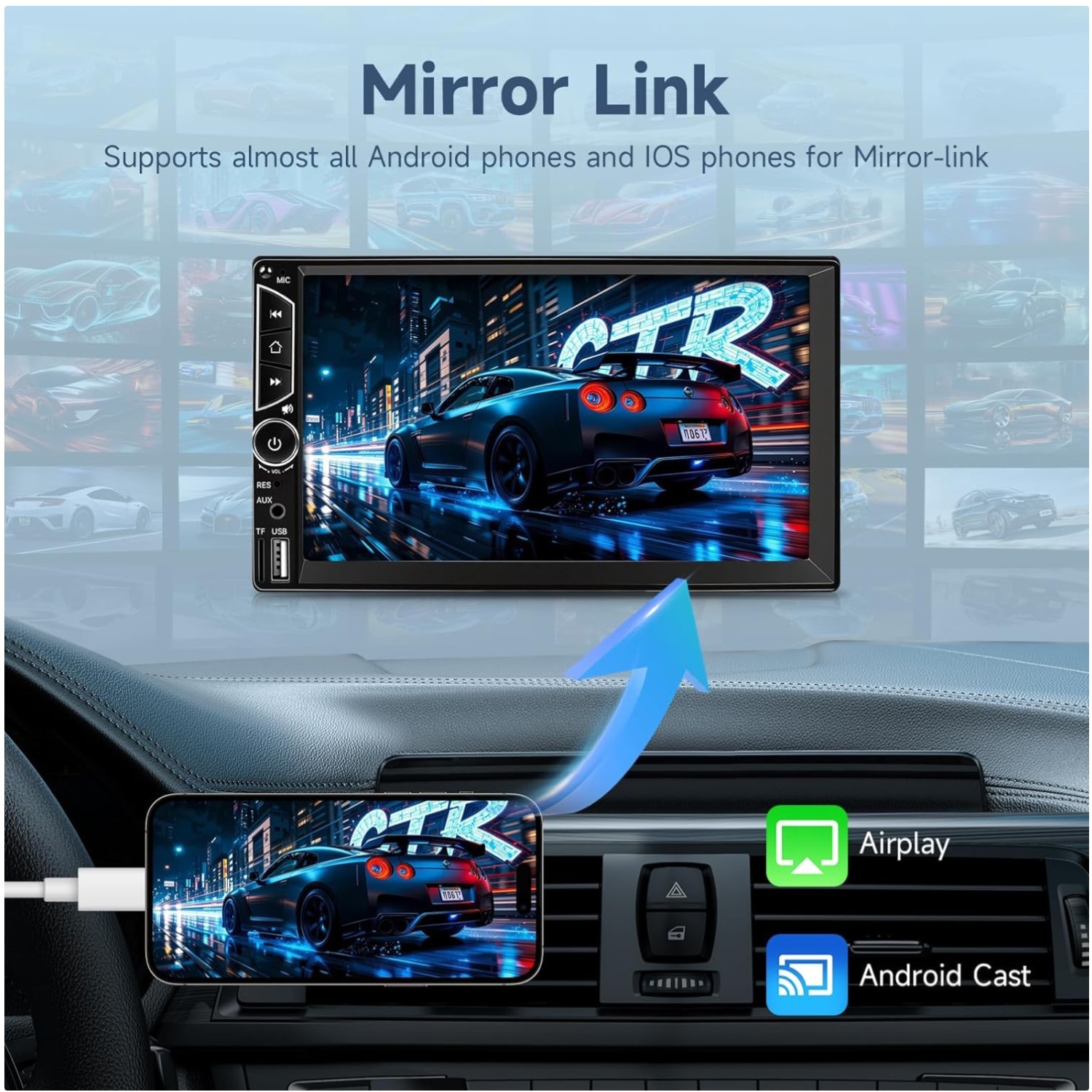 Multimedia Car Stereo with Mirror Link and Subwoofer Output
