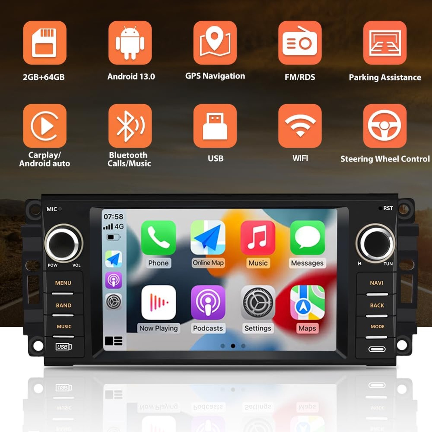 Android 13 2GB+64GB Car Radio Stereo for Jeep Wrangler 2007-2018/for Dodge Ra…