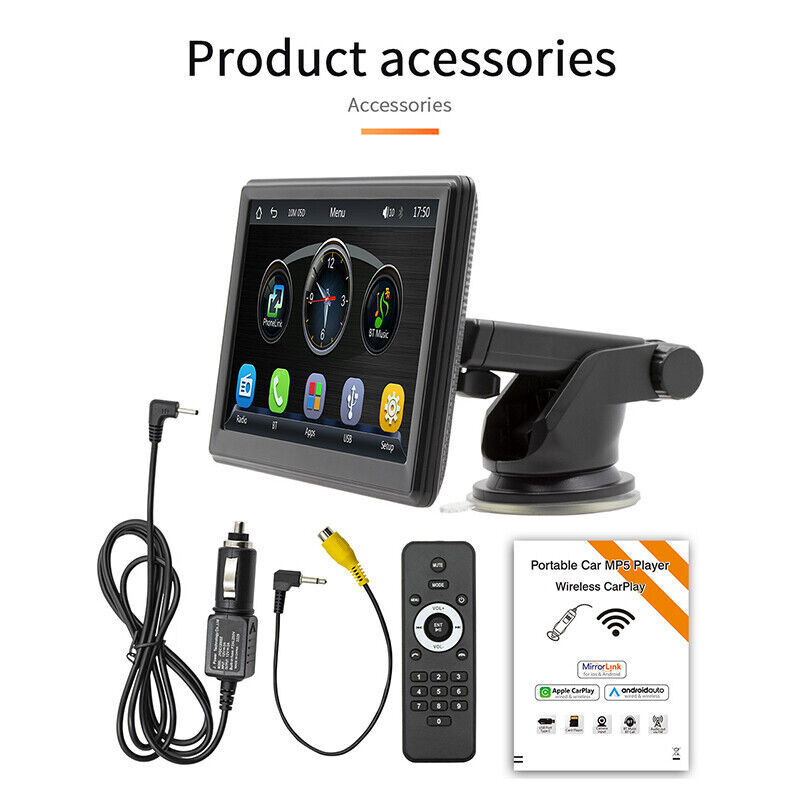 7″ Portable Touch Screen Car Radio Stereo Wireless Apple CarPlay Android Auto FM