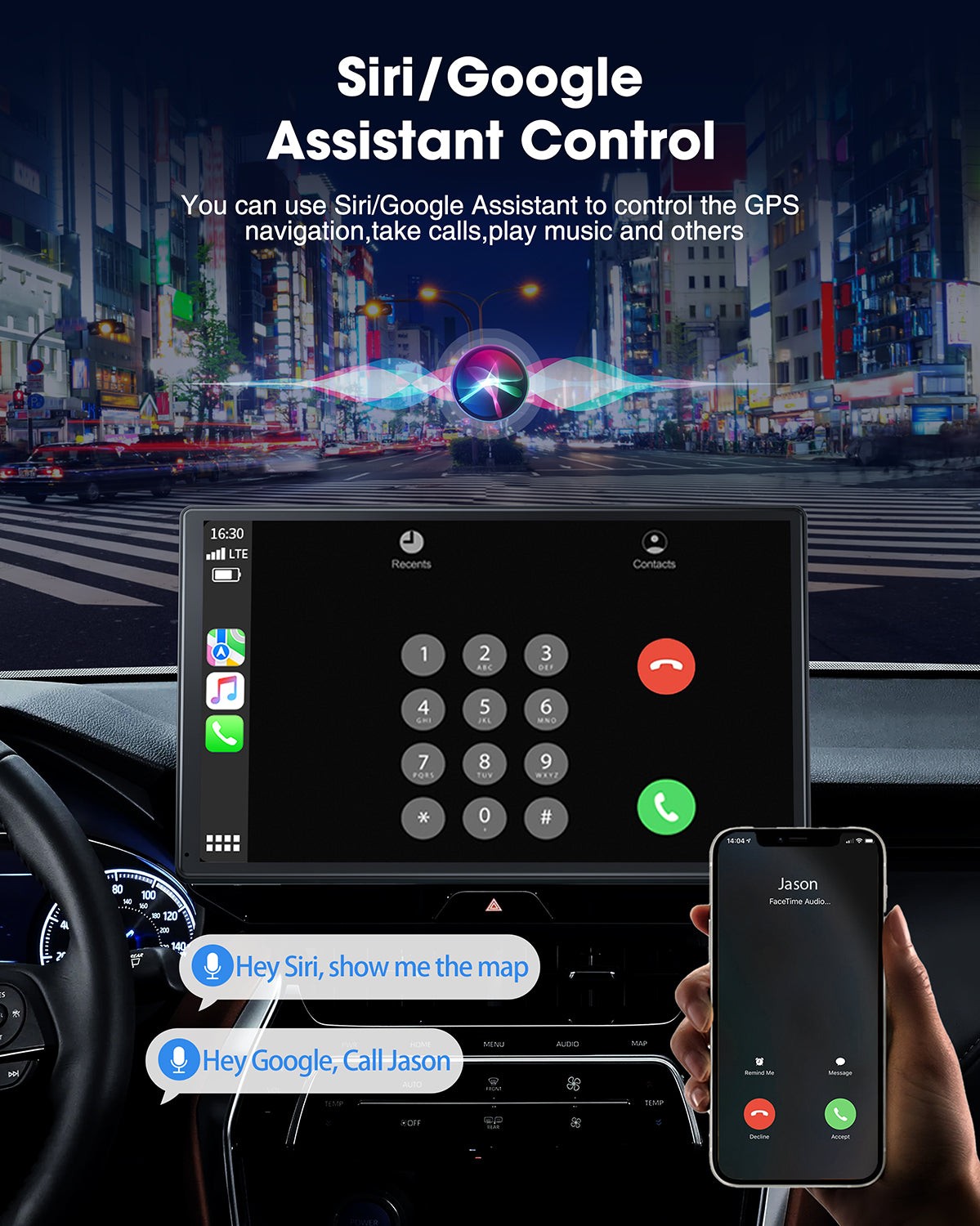 Wireless Apple Carplay Android Auto 9in Touch Screen Car Stereo w/ Backup Camera