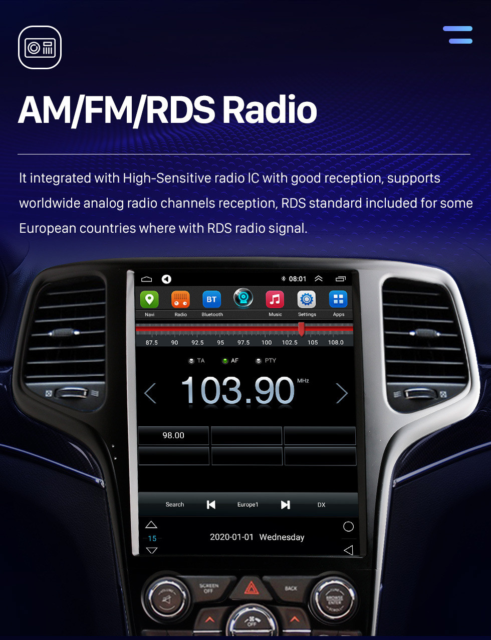 12.8″ Android Car Radio For 2014-2020 Jeep Grand Cherokee Carplay Stereo HD GPS