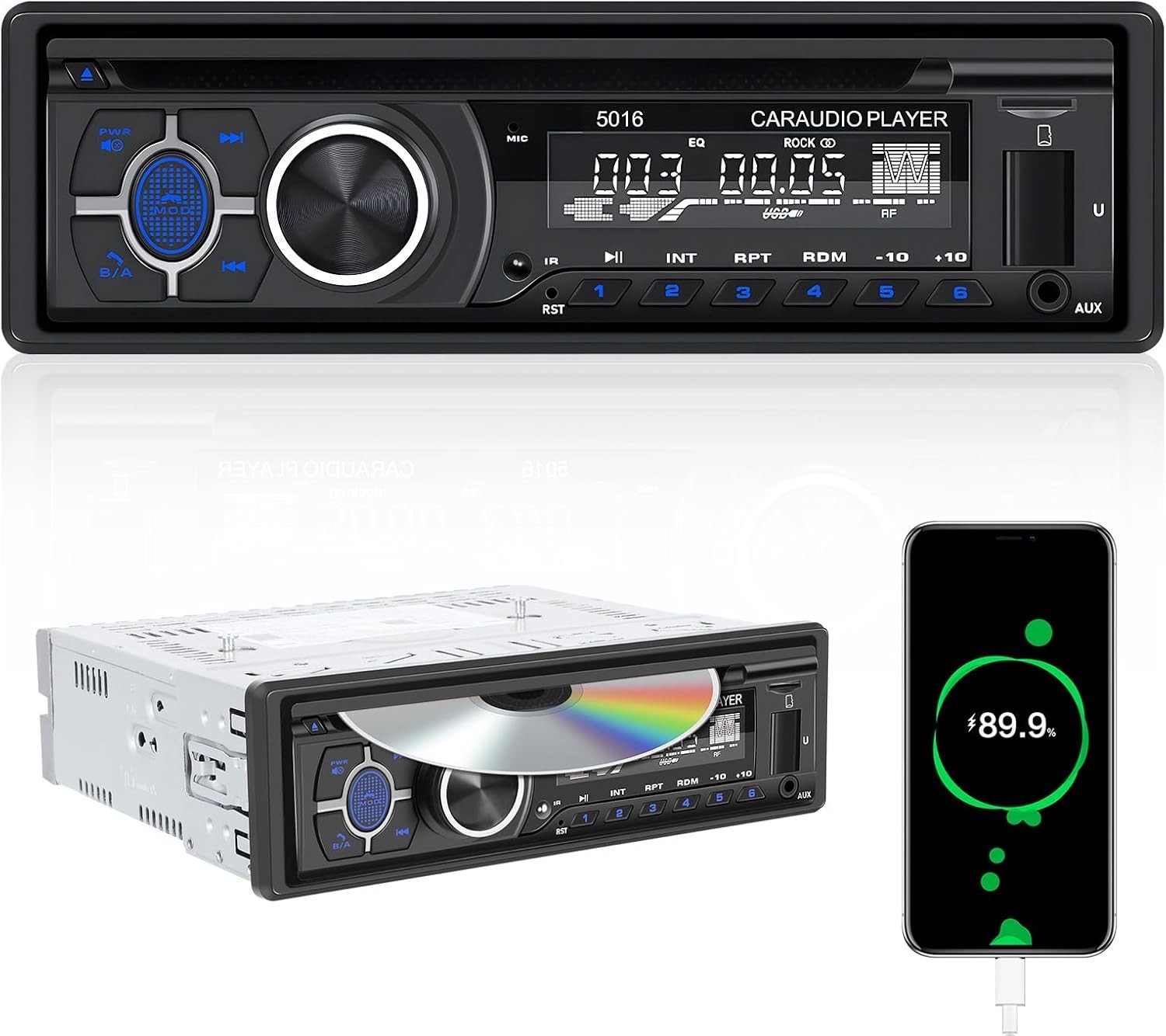 Bluetooth CD Car Stereo with USB Port – AM/FM Radio, MP3 Player, High Contras…