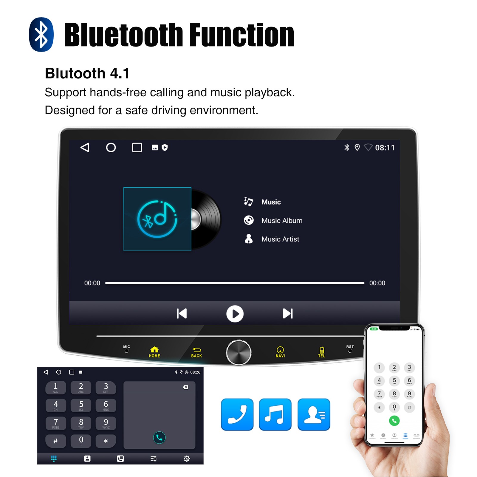 Bluetooth Car Stereo Audio In-Dash FM Aux Input Receiver Radio Player AUX,TF,USB