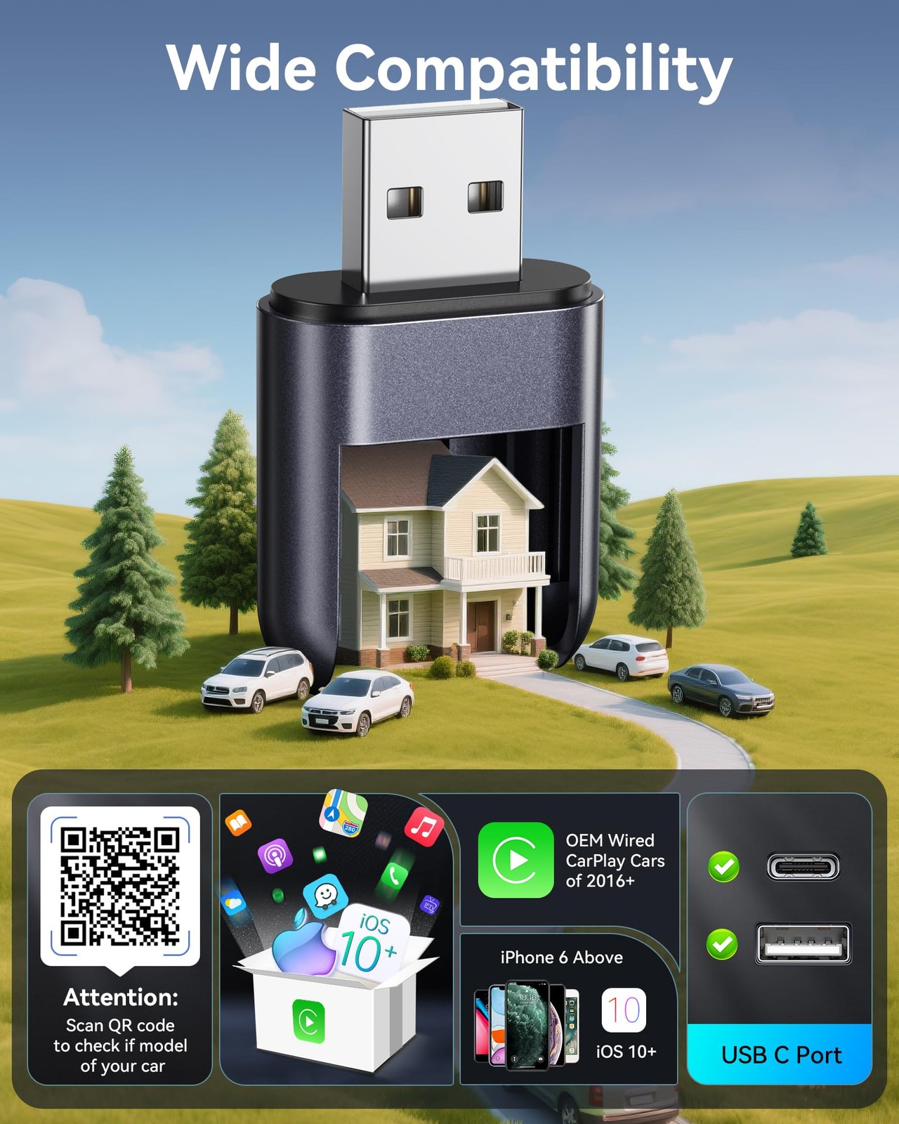 Burnt Sugar Wireless Carplay Adapter for iPhone Newly Upgraded, Starry Sky