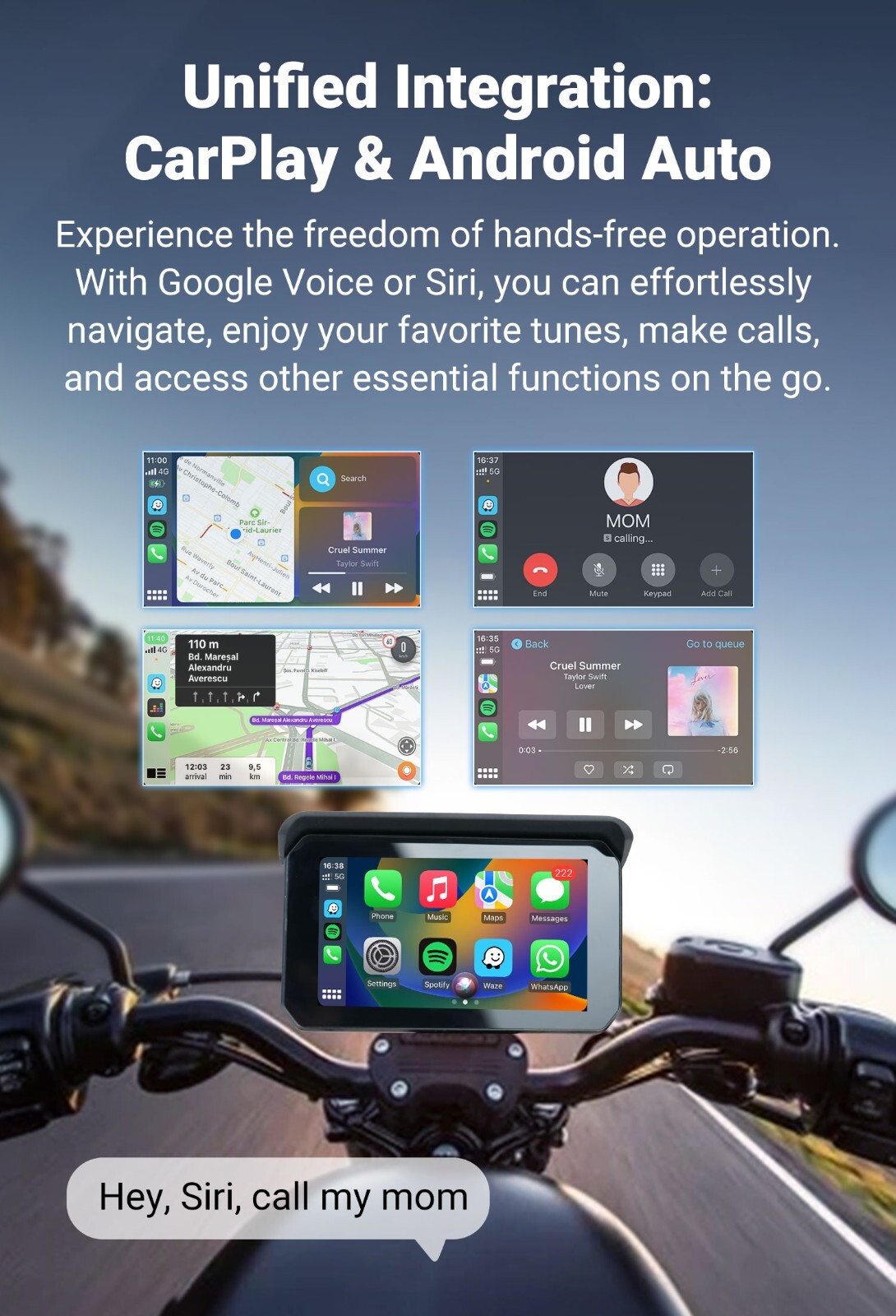 GPS Portable Motorcycle Navigator Wireless CarPlay Waterproof 5″IPS Touch Screen