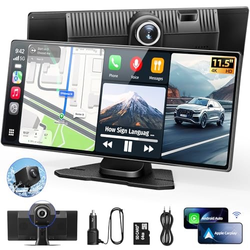 11.5″ Wireless Apple CarPlay Screen for Car, Portable Car Play & Android Auto