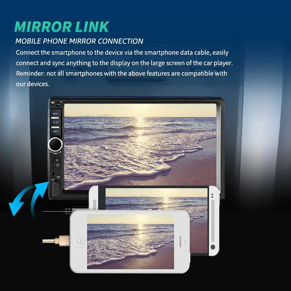 7″ Double 2 DIN Car MP5 Player Bluetooth Touch Screen FM Stereo Radio + Camera,